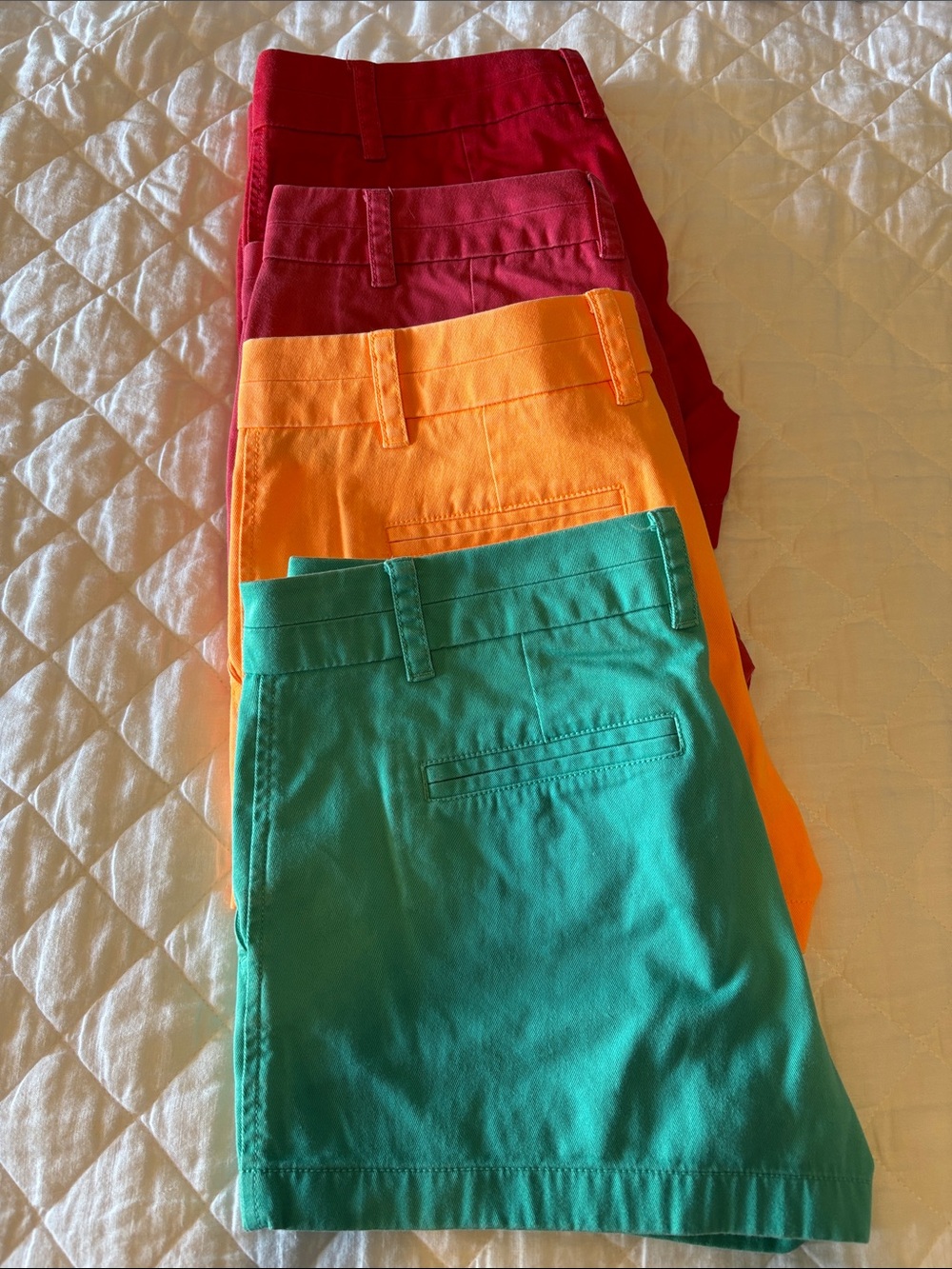 Bright Chino Shorts Stack by J.Crew- Teal, Orange, Pink, Red